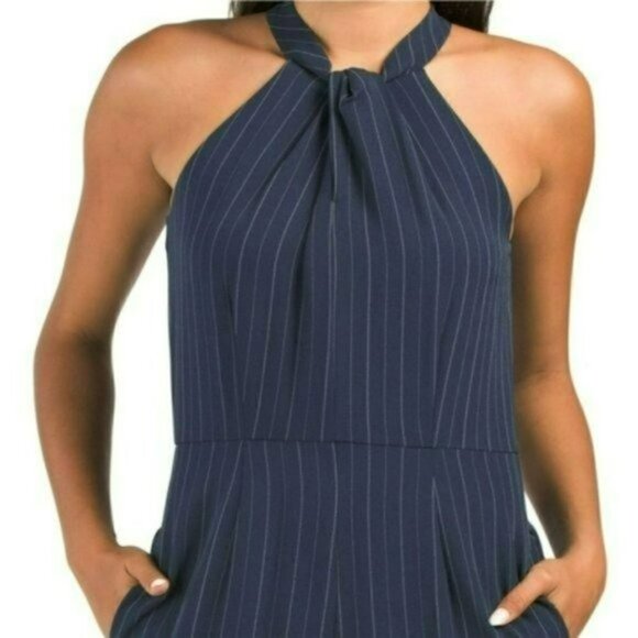 NWT JULIA JORDAN Sleeveless Twist Halter Neck Wide Leg Striped Jumpsuit - Picture 5 of 10
